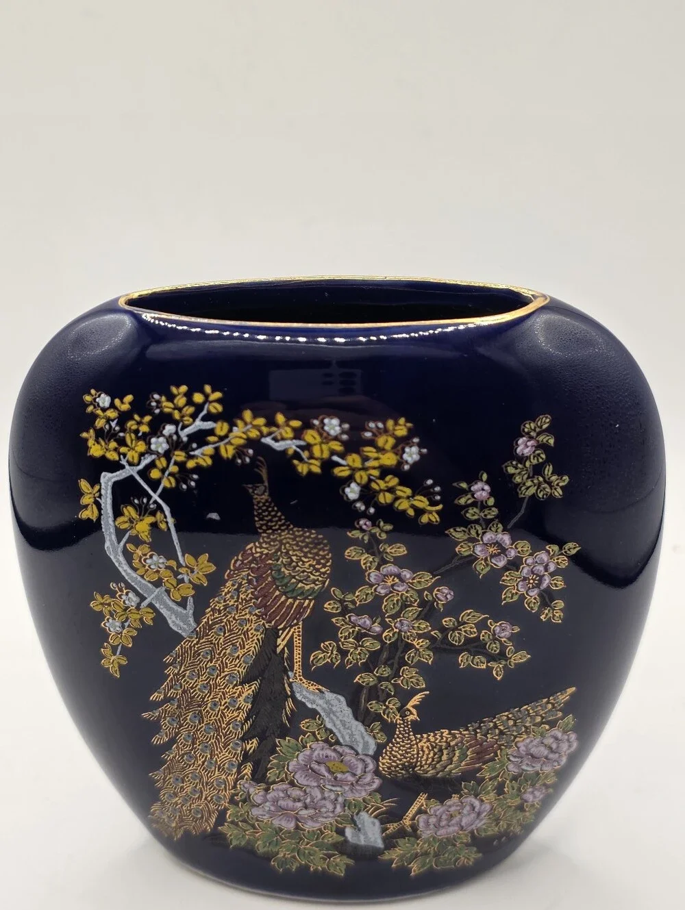 Vintage Japanese Cobalt Blue Peacock Bud Vase - 4